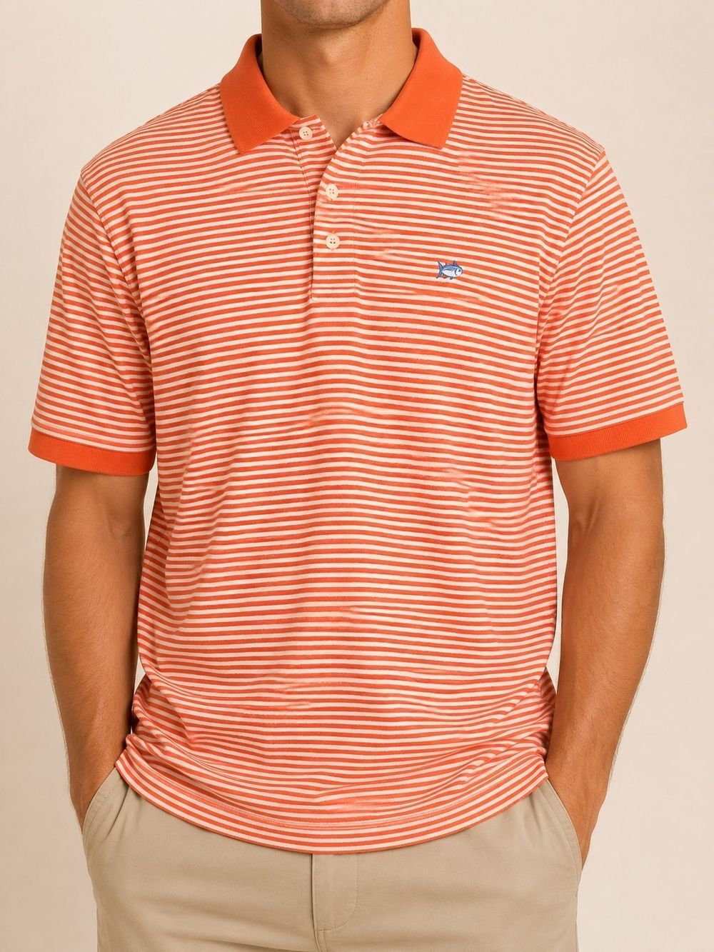Southern Tide Skipjack Polo XL Orange White Striped Short Sleeve Preppy Golf